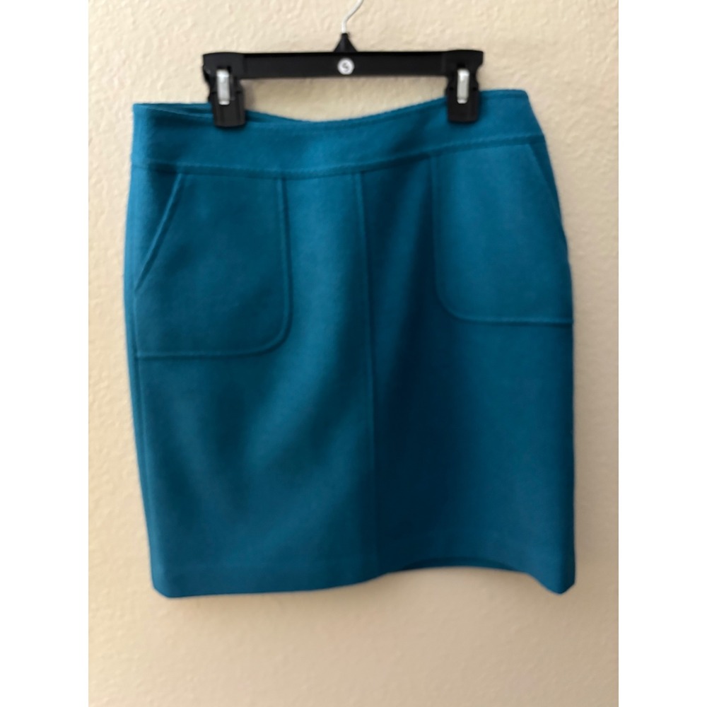 Talbots Petites Teal Blue Wool Blend Herringbone Pencil Skirt 
 4P A1140